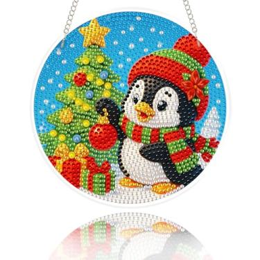 Imagem de Eiflow Kit de pendurar arte de diamante de vidro para adultos, kit de pintura de diamantes de Natal faça você mesmo, pintura de diamante de cristal de vitral, enfeite de pingente de pintura artística
