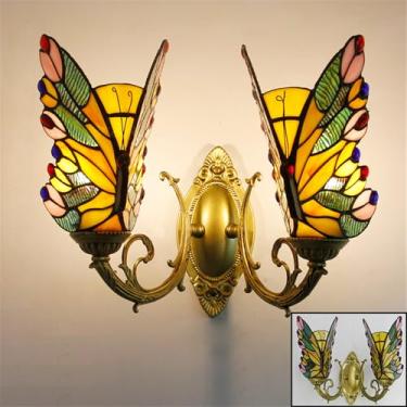 Imagem de Luminária de parede retrô americana LED estilo europeu de luxo para sala de estar, quarto, escritório, casa de campo, hotel, restaurante, café, bar, corredor, com vidro colorido (Estilo 21)