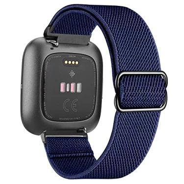Imagem de Pulseira de nylon elástico ajustável compatível com Fitbit Versa/Versa 2/Lite/SE para mulheres e homens, pulseira de substituição de tecido macio e respirável, azul