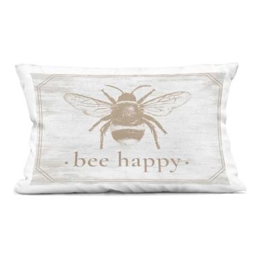 Imagem de Stupell Industries Bee Happy with Rustic Border Almofada decorativa impressa, design por letras e forrado