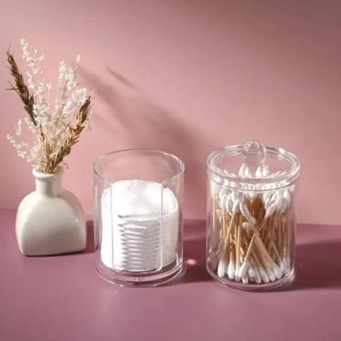Imagem de Porta Cotonete e Algodão em Acrílico Transparente – Organizador de Banheiro Premium, Tampa com Acesso Fácil, Design Elegante, Para Cotonetes, Algodão, Discos e Itens de Higiene