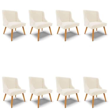 Imagem de Kit 8 Cadeiras Estofadas Para Sala De Jantar Pés Palito Lia Veludo Bege - Ibiza