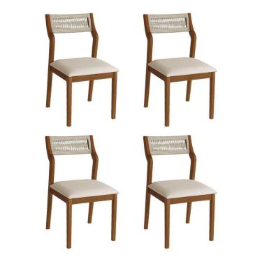 Imagem de Conjunto 4 Cadeiras De Jantar Lagum Jequitibá Terra Encosto Premium Linho Bege E Corda Náutica