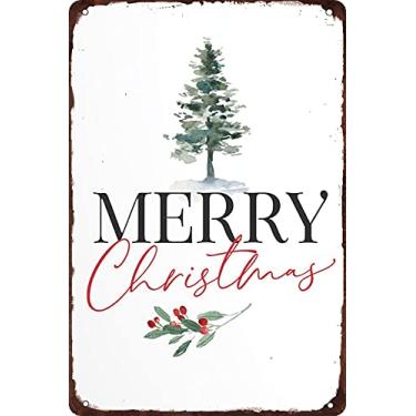 Imagem de ICRAEZY Merry Christmas Placa de metal em lata engraçada placas de Natal Papai Noel decoração de arte de parede para casa café bar festa 20 x 30 centímetros