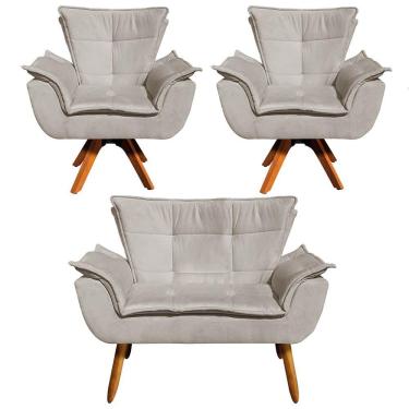 Imagem de Kit 01 Namoradeira E 02 Poltronas Opala Suede Marrom Rato