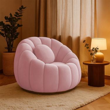 Imagem de Poltrona Decorativa Orgânica Giratória Cloud Bouclê E03 - D'rossi Cor Rose