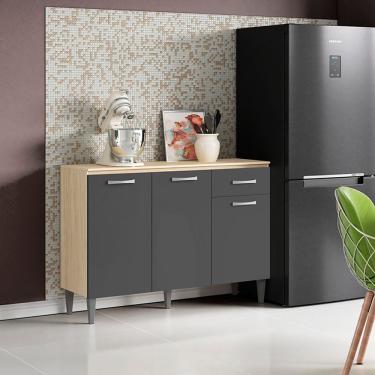 Imagem de Balcão Cozinha Com Tampo 120cm 3 Portas Joana A09 - D'rossi Avena E Grafite