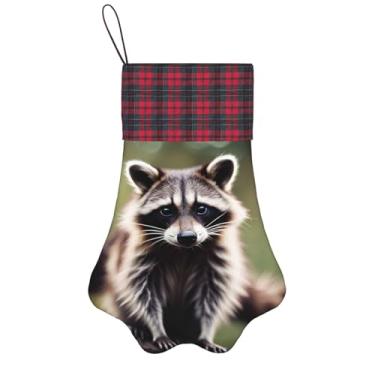 Imagem de SKKNT Linda estampa de guaxinim meias de Natal animais de estimação decoração de natal cães gatos árvore decoração doce presente conveniente