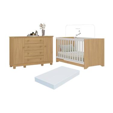 Imagem de Berço Americano 3 em 1 com Colchão Incluso e Cômoda 2 Portas 4 Gavetas Allegra Multimóveis MP4704