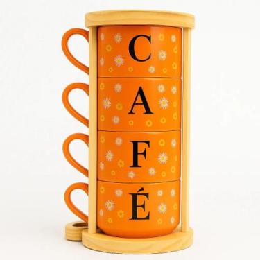 Imagem de Xícaras Café Laranja Hotel 200ml C/ Suporte Pinus - Café - Lu Porcelan