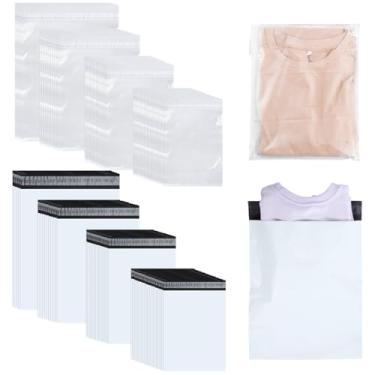 Imagem de Outus 50 peças de envelopes com 50 peças de sacos de embalagem de roupas autoadesivos de poliéster 4 tamanhos de envelopes autoadesivos sacos de plástico com vedação fosca para roupas, pequenas