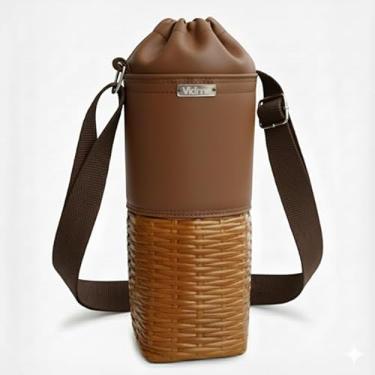 Imagem de Bolsa Térmica (MARROM COM CARAMELO TRANÇADO) RAMIERE para Garrafa de 2 LITROS em Couro Sintético - Coleção Cores VERÃO 2026