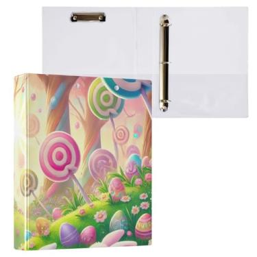 Imagem de Pasta para prancheta rosa Candyland Bunnies com três anéis e organizador de fichários para escola e escritório, 1 pacote