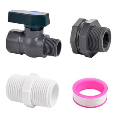 Imagem de Kit de desviador de barril de chuva de PVC de 3/10.2 cm, válvula de barril de chuva, válvula de fechamento de mangueira de jardim de PVC com encaixe de anteparo para tanques de água, aquários