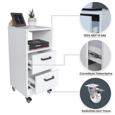 Imagem de Mesa Cabeceira Branca 30Cm Gaveta Pux. Arquivo-Com Rodinha - Fl Decor