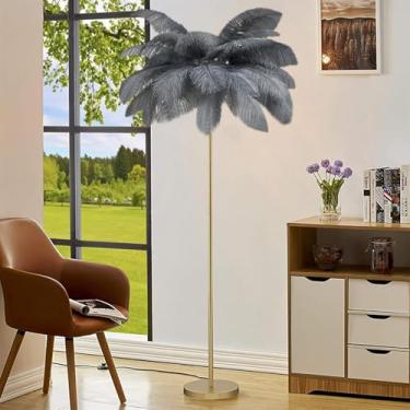 Imagem de Lâmpada De Assoalho De Penas De Avestruz Nordic Elegant Tall Pole Lamp Stand Light Modern Interior Indoor Lighting Decor Home Floor Lights, Gray