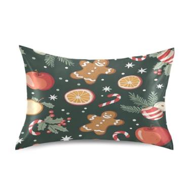 Imagem de Blueangle Fronha de cetim de biscoitos de Natal para cabelo e pele, fronha de seda, tamanho padrão (50,8 x 66 cm) - Capas de almofada de cetim refrescantes com fecho de envelope (82)
