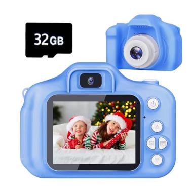 Imagem de Tyseoome Brinquedos para câmera infantil, presente de Natal, aniversário para meninos de 3 anos, 4, 5, 6, 7, 8, 9 e 10 anos, câmera de vídeo digital HD infantil com cartão SD de 32 GB (azul)
