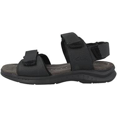 Imagem de Clarks Sandália de pescador masculina com tira no tornozelo, 41,5 EU Weit, Couro polido preto, 41