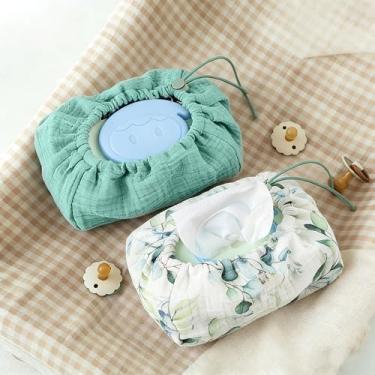 Imagem de Capa de lenços umedecidos de bebê, tamanho único para todos os pacotes de lenços, capa de tecido de algodão musselina para bolsa de fraldas, berçário e trocador, estação, tamanho universal (2 peças)