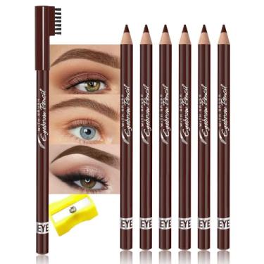 Imagem de WanTuoluo Lápis de sobrancelha para mulheres com apontador, 6 peças de lápis delineador de sobrancelha de madeira dura para maquiagem iniciante, à prova d'água e à prova de suor (6 peças marrom)