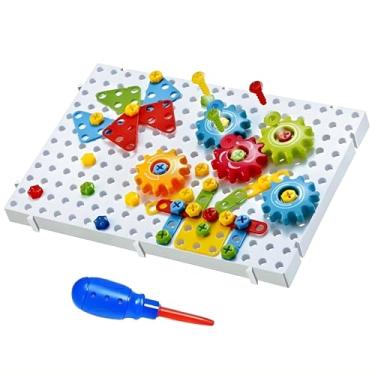 Imagem de Brinquedo Educativo Montessori Placa de Parafusar com Engrenagens e Formas 177 Peças Jogo Criativo para Crianças, Coordenação Motora, Lógica, Imaginação e Estimulo Visual - Peças Pequenas 3+ Anos