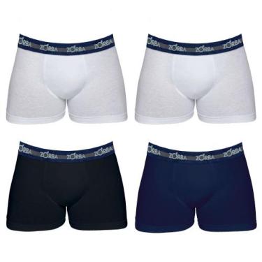 Imagem de Kit com 4 cuecas zorba boxer 0702-0 p/xgg, Branco, Azul, M