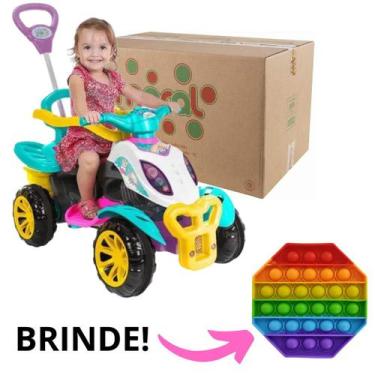 Imagem de Carrinho de Passeio Infantil Quadriciclo Pedal Empurrar Bebe - Maral