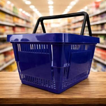 Imagem de Cesta de Compras Plástica 16L - Azul - Plastex, Cesta de Supermercado