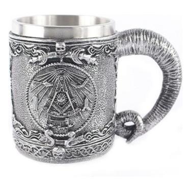 Imagem de Caneca Medieval Artesanal Compasso Maçon Geek 3D em Resina Copo em Aço