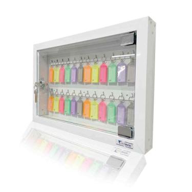 Imagem de Quadro claviculário para 24 chaves - ABC METAL, Fundo MDF Branco, Acom