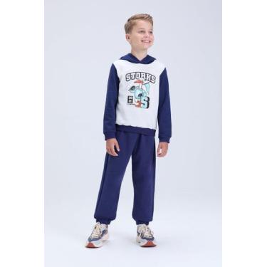 Imagem de Conjunto Infantil Moletom Felpado STORKS Masculino Inverno, 4, Marinho