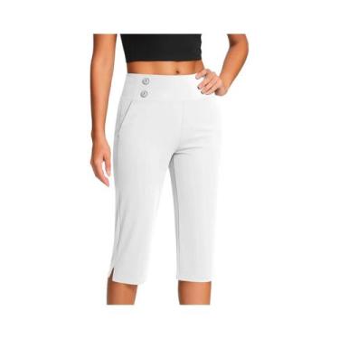 Imagem de Calças De Yoga Femininas De Cintura Alta Finas Com Bolso De Botão E Ba