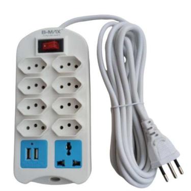 Imagem de Filtro De Linha 9 tomadas 2 USB 5m Regua Extensão Eletrica - telintec