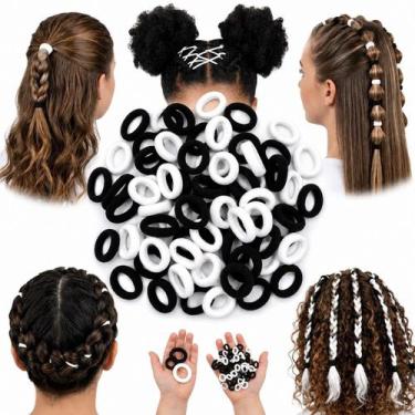 Imagem de Kit 120 Mini Xuxinha elastico De Cabelo branco preto rabico - Genérica