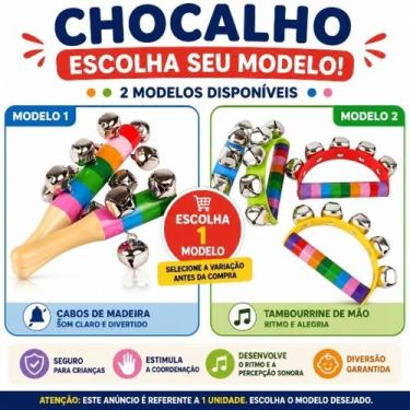 Imagem de Chocalho Infantil Musical Madeira e Guizos  Escolha o Modelo  Brinqued