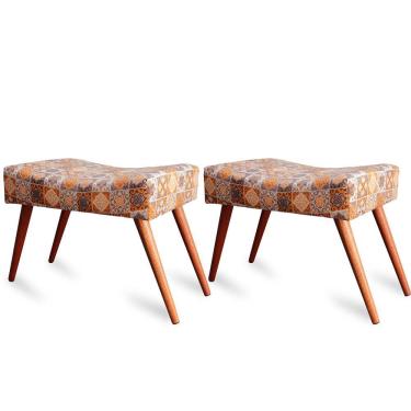 Imagem de Kit 2 Puff Cama inBox Bagdade Retangular com Pés em Madeira Maciça Tecido Suede