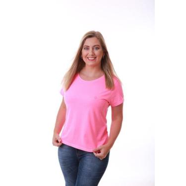 Imagem de Camiseta Feminina Estonada Rosa Neon Estampa Logomarca Lateral - Rico