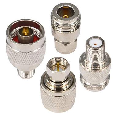 Imagem de onelinkmore N para F Conecte ao cabo coaxial N a F RF Coaxial Kits N macho fêmea para F macho fêmea conector adaptador coaxial de TV niquelado reto pacote com 4