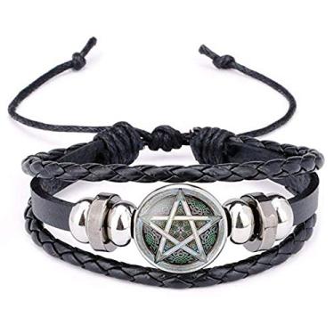 Imagem de Comelyjewel Pulseira trançada de couro com tema pentagrama antiposse para homens e mulheres