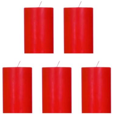 Imagem de Kit 5 Velas de Altar 10 cm de altura, vela do advento, são 6 opções de cores, 330 gramas cada. Com papel celofane premium, parafina 100% pura, diâmetro 7 cm. Marca Velas Estrela (Vermelho)
