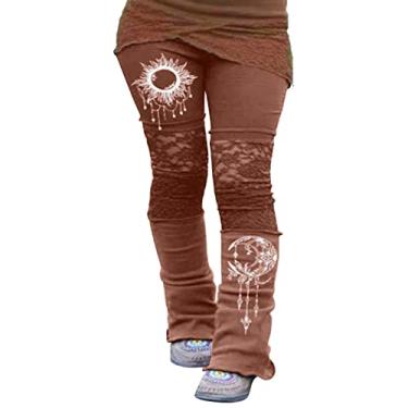 Imagem de Calça feminina folgada de cintura alta, calça jeans de verão flare calça social slim fit casual, Marrom, 3G