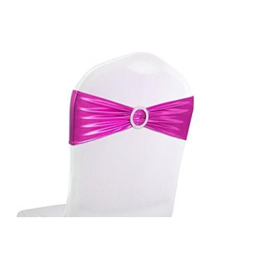 Imagem de Tvoip 10 peças capa de cadeira elástica com fivela deslizante faixas, laço para decoração de banquete de casamento (fúcsia metálica)