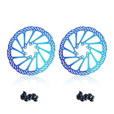 Imagem de CNC Rotor de freio a disco de bicicleta 160mm 180mm 203mm, rotor de freio de disco de bicicleta 160mm/180mm/203mm com parafusos para BTT Mountain Bike (colorido/dourado) (203 mm-azul)