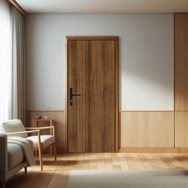 Imagem de Kit Porta de Madeira 215x65cm Batente de Aço 14cm Duraplac Marrom