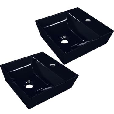 Imagem de Kit 02 Cubas de Apoio Angular Quadrada Para Banheiro Lavabo Volcano C01 AQ33W Preto - Lyam