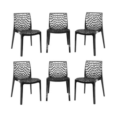 Imagem de Ecom Home - Kit 6 Cadeiras Gruvyer Preta em PP com Encosto Versátil para Sala de Jantar, Cozinha, Jardim, Varanda, Restaurantes