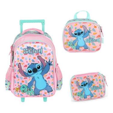 Imagem de Kit Mochila Carrinho Lancheira Estojo Original Stitch Disney - Luxcel,