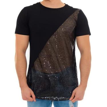Imagem de Camiseta  masculina longline paetê camisa  com  lantejola - Execução J