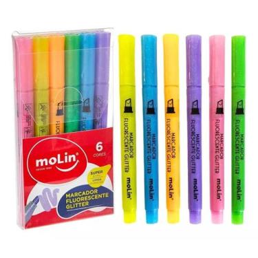 Imagem de Marcador Marca Texto Glitter Brilho Fluorescente 6 Uni Molin - Molin d